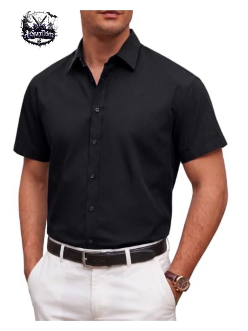 Men's Short Sleeve Stretch Stain Resistant Button Down Dress Shirt